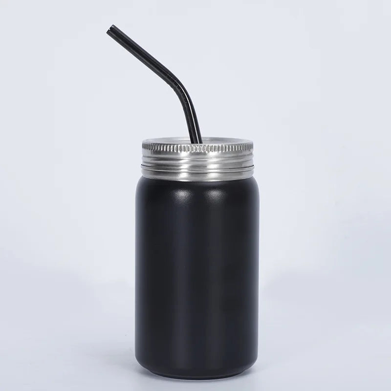 Juice Mug with Straw and Lid Double Wall Stainless Steel Tumbler Can