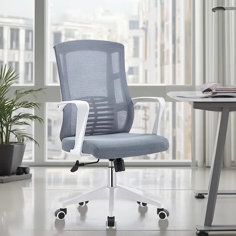 Foshan Middle Back Fabric Full Mesh Chair Modern Office Chairs Ergonomic Adjustable White Chair Office Furniture