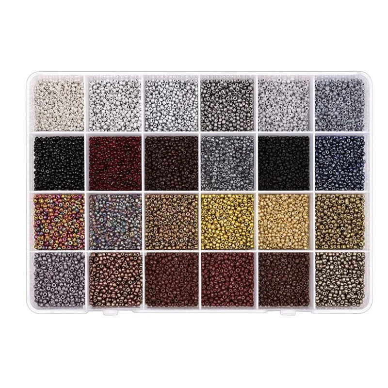 White & Black 2/3/4mm Acrylic/Plastic/Lucite Seed Beads Box Shape Kit for DIY Bracelets & Earrings-DUOLANG Brand