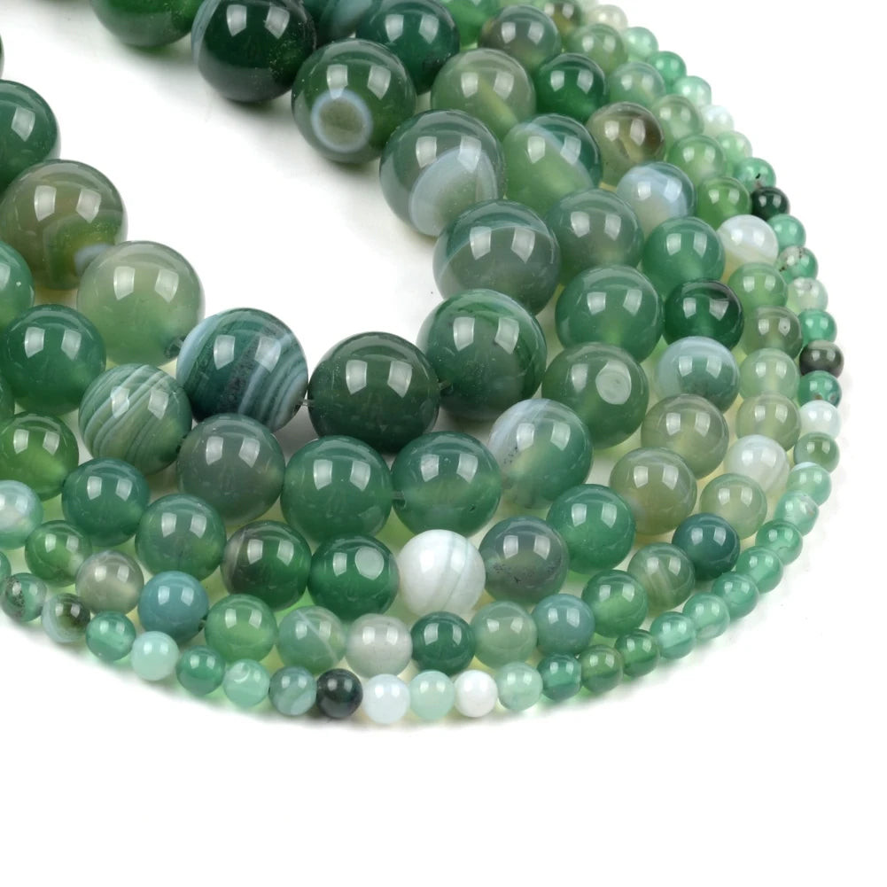 Natural Stone Green Stripe Line Agate Onyx Beads for Jewelry Making 4 6 8 10mm Round Loose Beads DIY