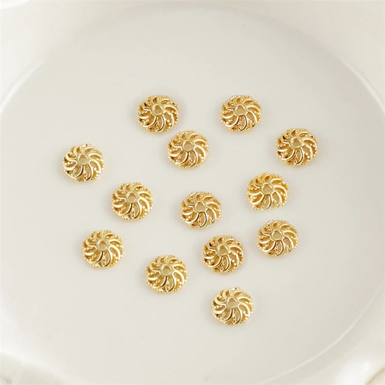 18K Gold Plated Pentagram Bracelet Jewelry Making Accessories Separate Bead Caps Flower Brass Bead Caps