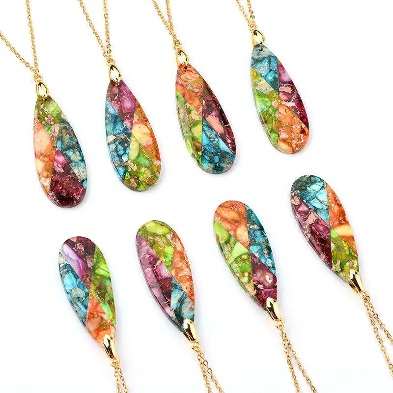 18k Real Gold Hawaii Beach Unique Charm Natural Gemstone Sediment Stone Drop Pendant