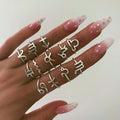 Simple Silver Color 12 Zodiac Signs Rings Set for Fashion Jewelry for Women Girl