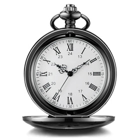 Smooth Custom Gift Table Set Piece Roman Numerals True Shell Surface Black Laser Carved Quartz Pocket Watch for Men