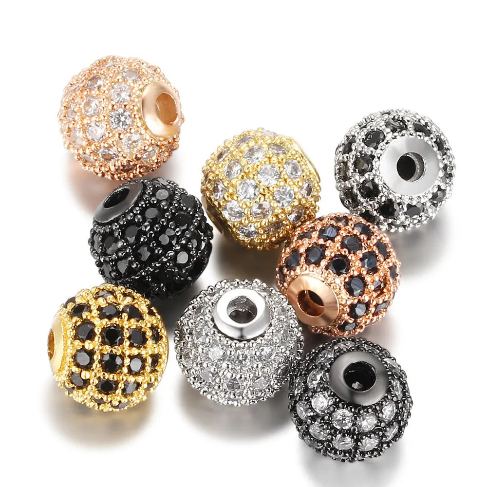 Fashion Metal Brass Micro Pave Crystal CZ Round Space Beads for Jewelry DIY Bracelet Making