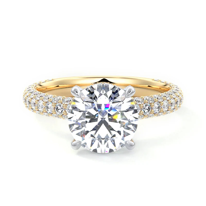 Luster Forever Romantic Jewellery 925 Silver 10K 14K 18K Triple Pave Setting Round Moissanite Ring for Wedding