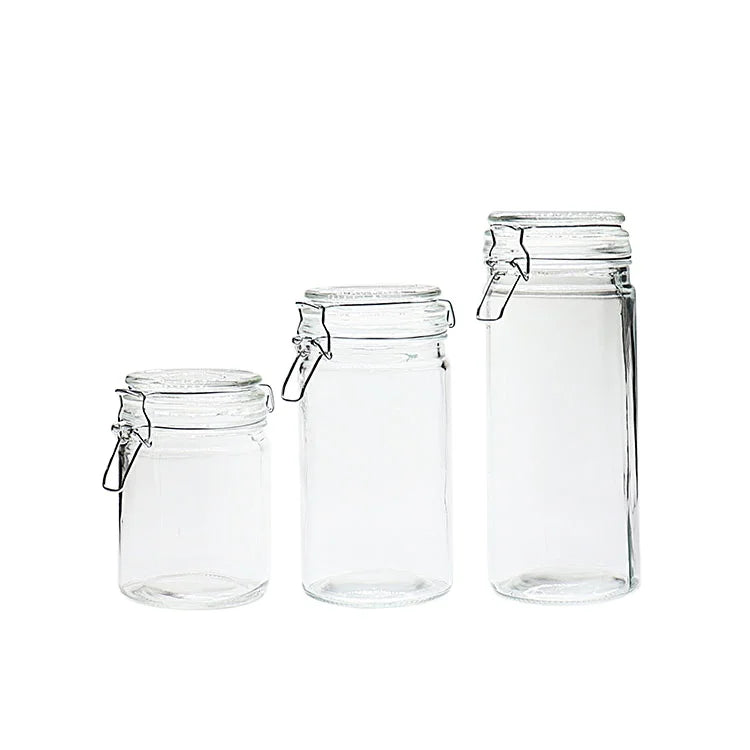 Wholesale OEM Kitchenware Custom Glass Food Storage Jar and Bottle air Tight clear Spice Glass Candy Jars with Silicon Glass Lid