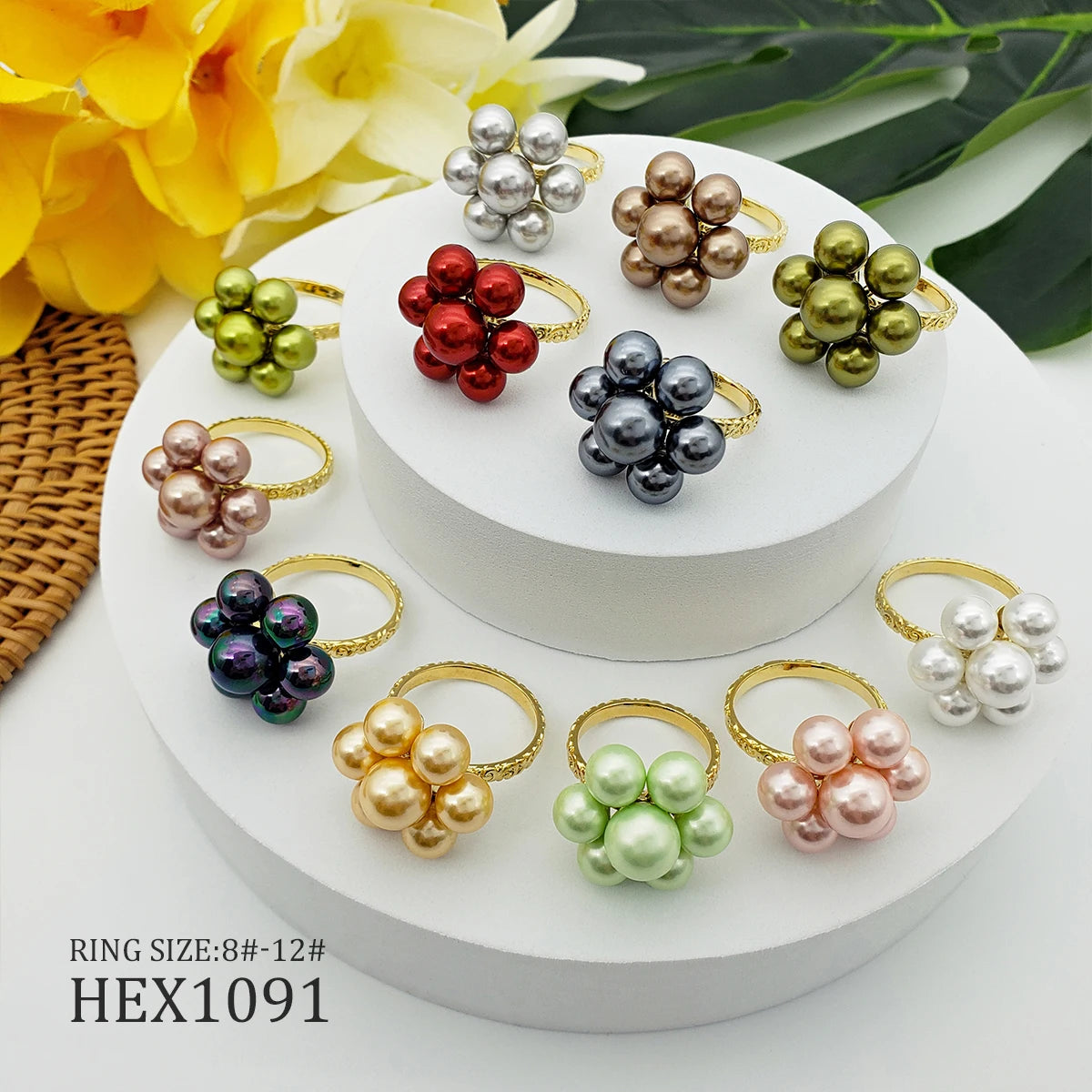 Hot Sale Hawaiian Pearl Rings Gold Flower Ring Women Black Custom Pearl Ring for Hawaii Gifts