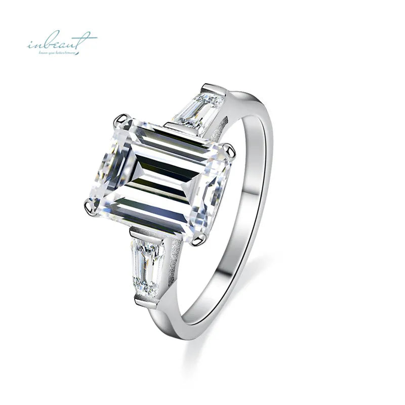 Classic 925 Silver 4 Carat Emerald Cut Pass Diamond Test D Color  Moissanite Wedding Ring with GRA Certificate Jewelry for Women