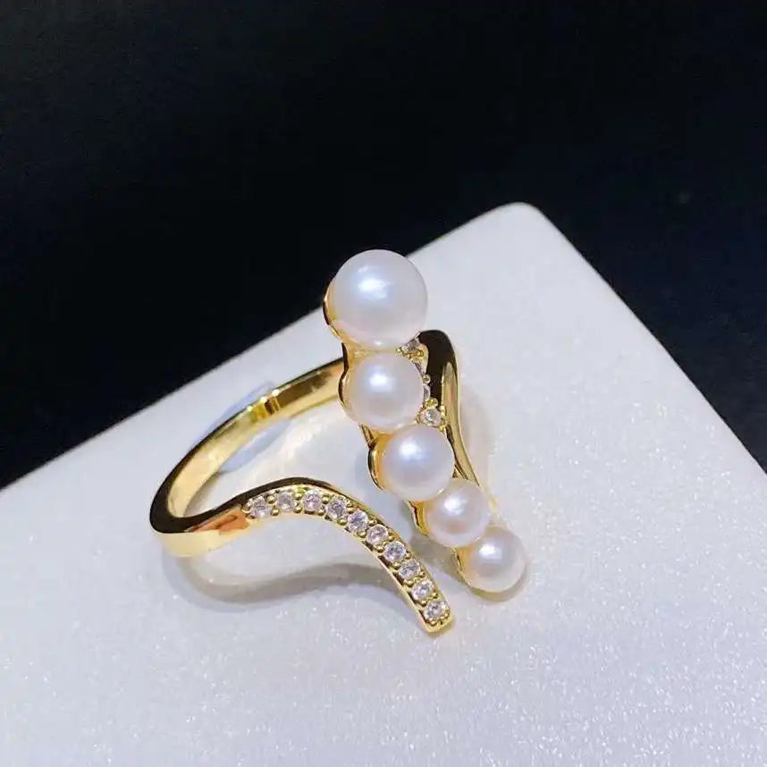 Net Red Hot Style 18K Gold-Plated Freshwater Pearl Ring with Zircon Open Design and Gradient Sizes for Engagement or Wedding