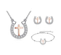 Hot Sale 925 Sterling Silver Plated Cross Horseshoe Necklace Bracelet Earrings Fine Jewelry Set