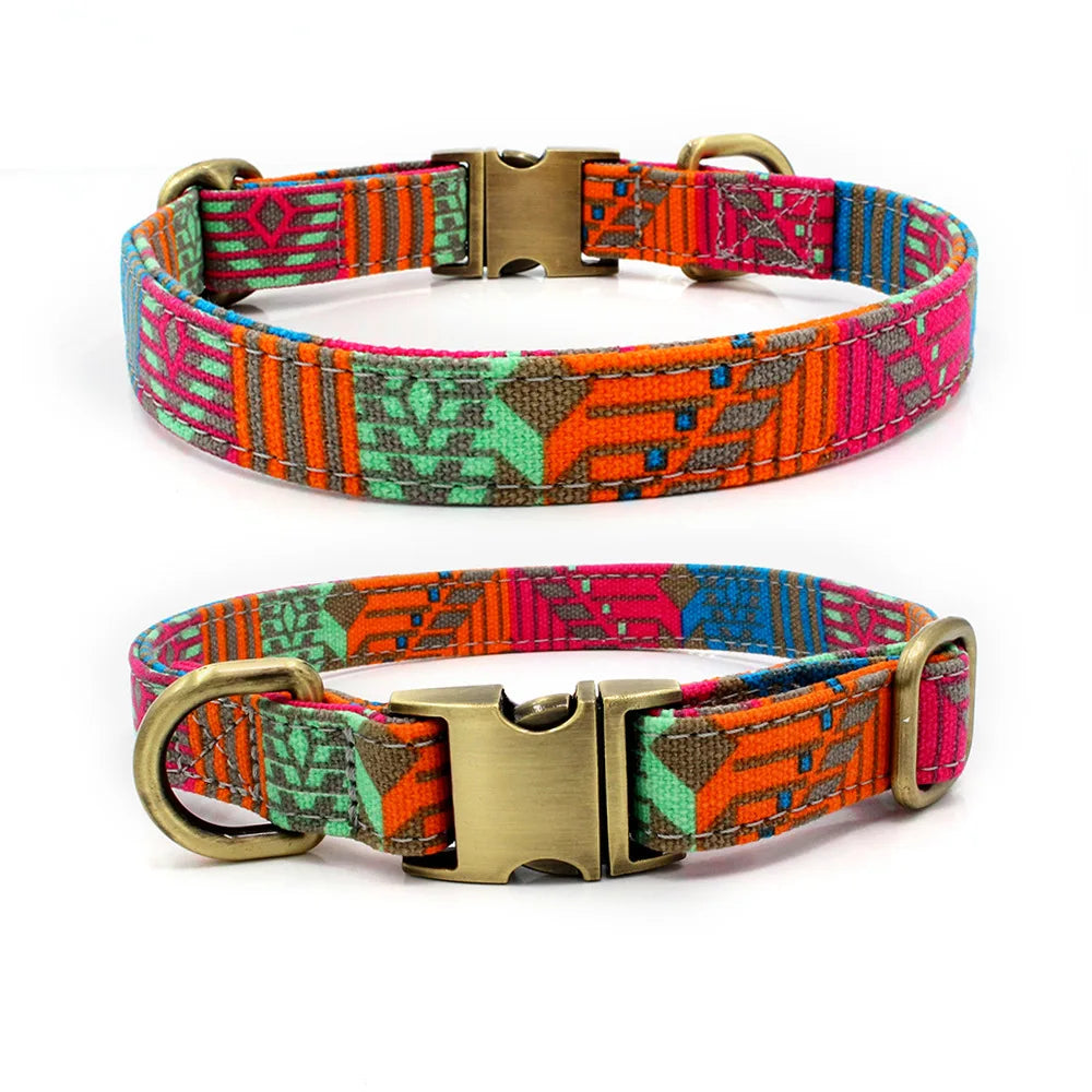 Adjustable Bronze Pet Collar Fashion Print Soft Polyester Alloy Material Fashionable Ribbon for Small Medium Cats Dogs
