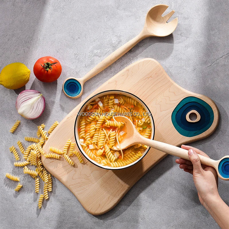 Woodsun Wooden Maple Soup Noodles Spoons Spatula Utensil Set for Cooking