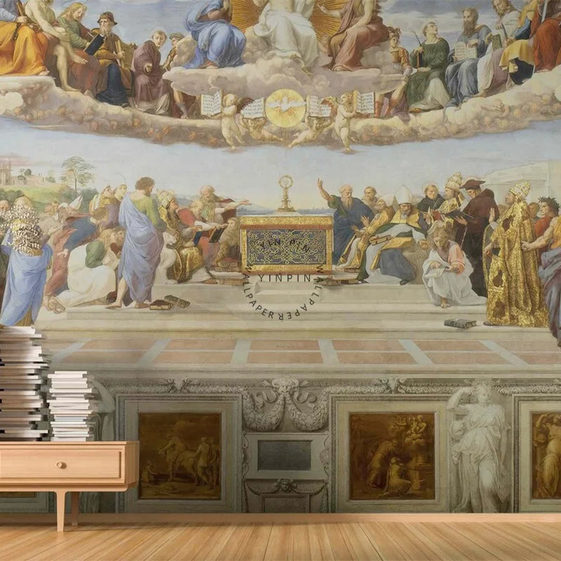 Oil Painting Roman Christian Mythology Renaissance Period Luxury Silk Waterproof ECO-Friendly Wallpaper European Living Room