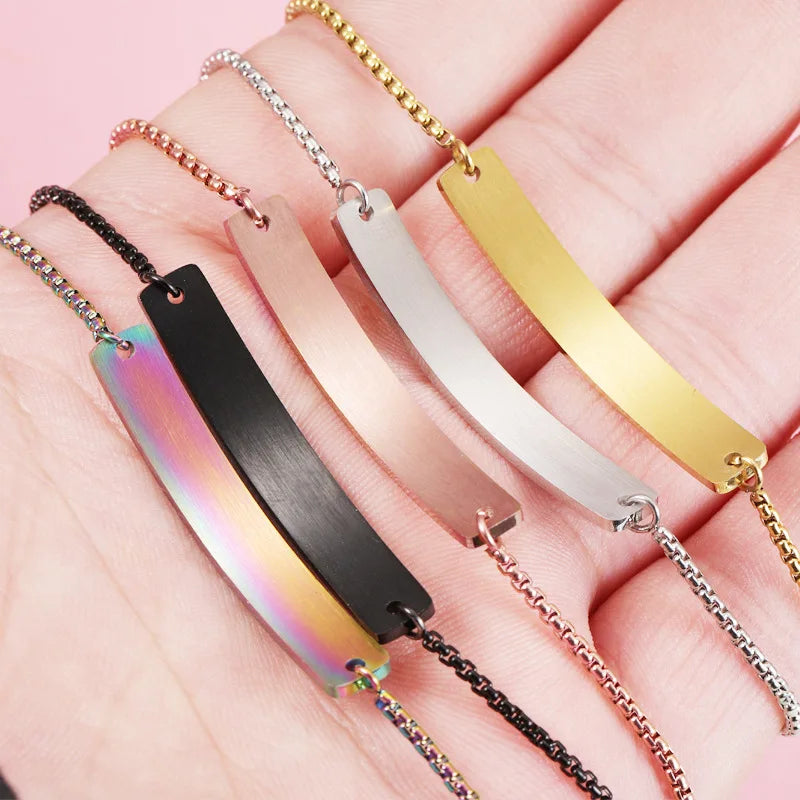 Wholesale Customized Laser Engravable Curved Rectangular Strip Adjustable Bracelet Long Distance Jewelry Bracelet for Couples