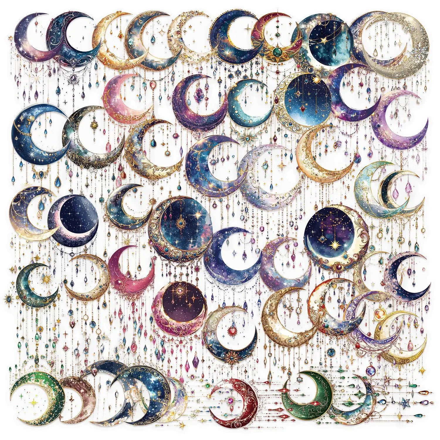50Pcs Transparent Cartoon Moon Crystal Stickers for Book Wall Home Decor PET Aesthetic Diamond Sticker