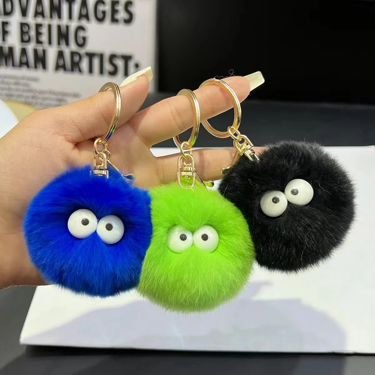Cute Rex Rabbit Fur Small Coal Ball Car Key Chain Pendant Ins Plush Small Fur Ball Bag Pendant Gift