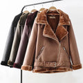 Fur Long Sleeved Loose Belt Warm Women's Jackets Lamb Wool Winter Thickened Locomotive Lapel Female Coat Beige Black Pu Coat