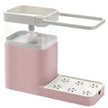 Kitchen Sink Shelf Included Sponge Holder Plastic Dish Soap Dispenser Caddy and Towel Bar with Drain Rack