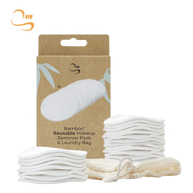 Chemical Free 8cm Soft Bamboo Facial Cleansing Pads Laundry Bag Set Organic Reusable Cotton Bamboo Makeup Remover Pads
