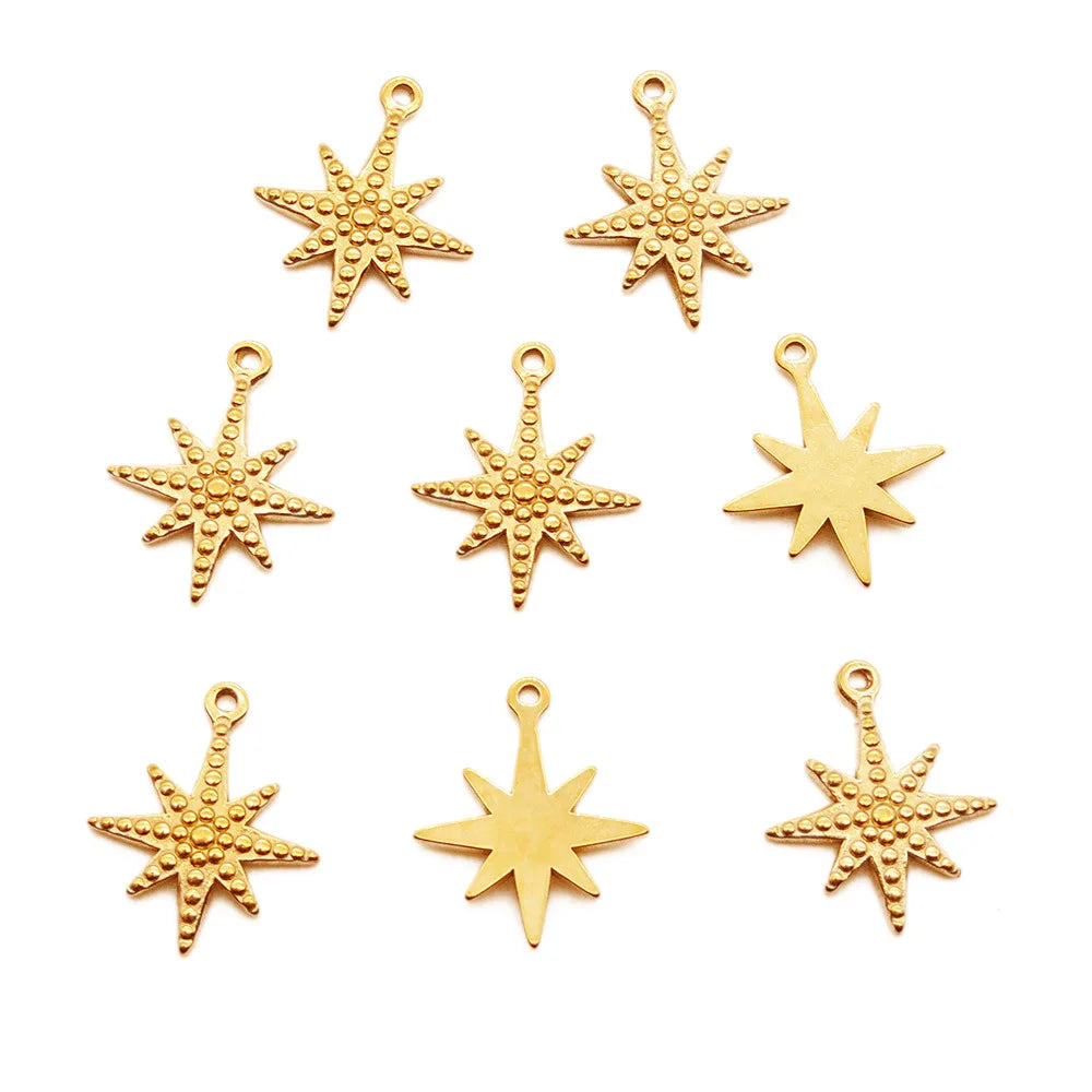 Gold Plating  316L Stainless Steel CZ Setting Moon Star Sun Flower Multi Design Pendant Charms for DIY Jewelry Making
