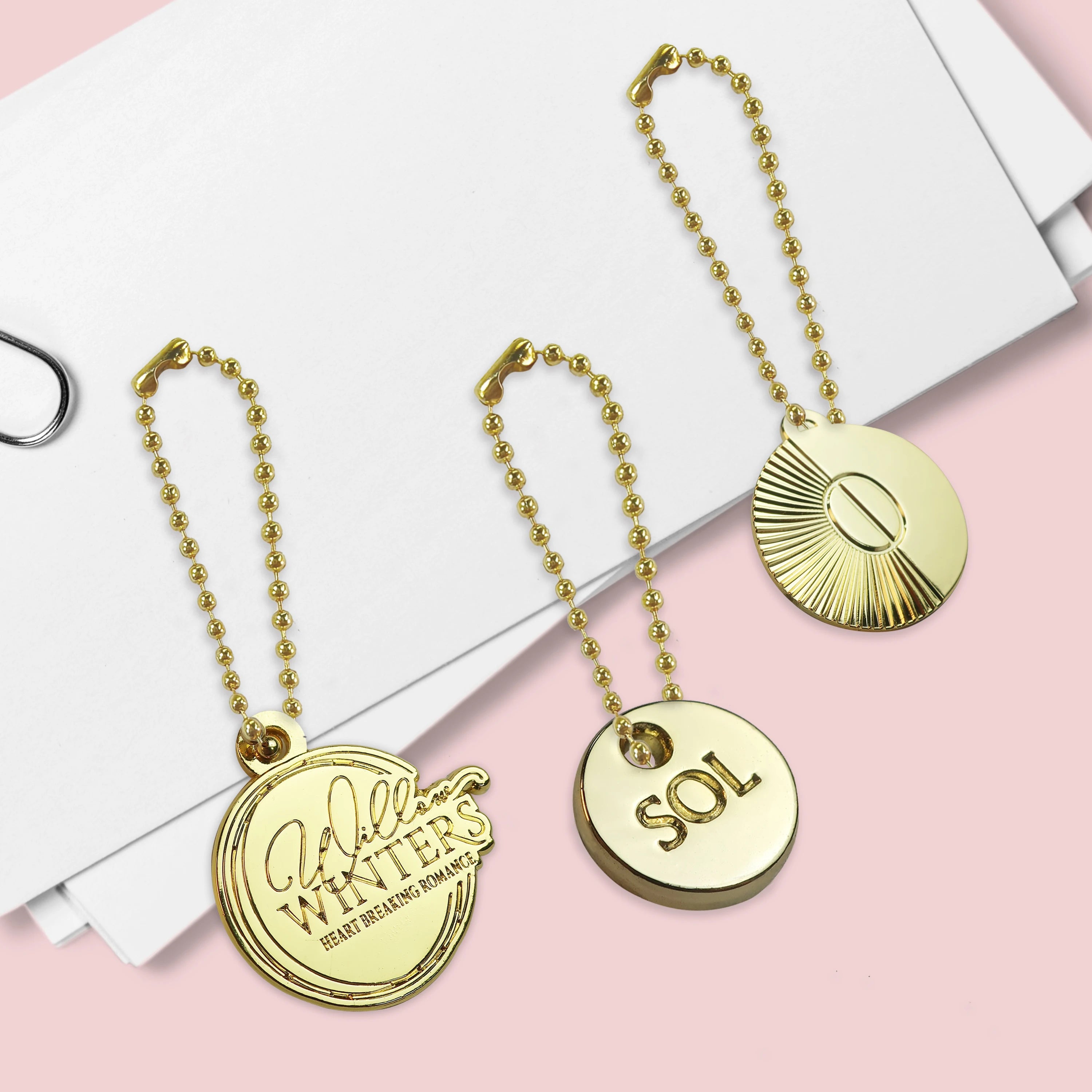 Free Design Personalized Size Etched Engraved Custom Gold Chain Pendant Metal Bag Jewelry logo Tags