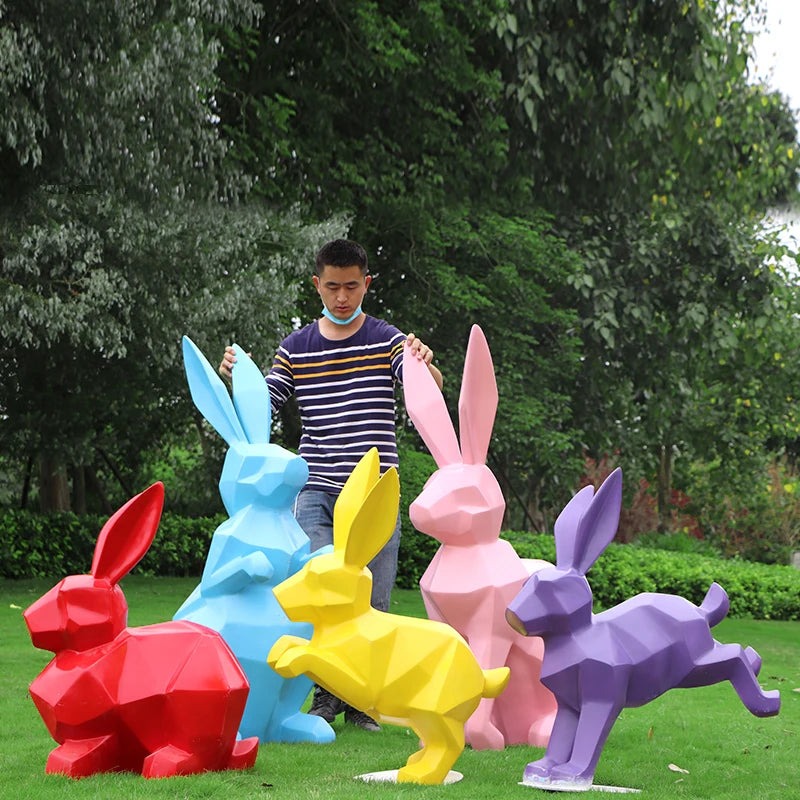 Resin Home Decor Life Size Cartoon Art Bunny Rabbit Animal Statue for Sale