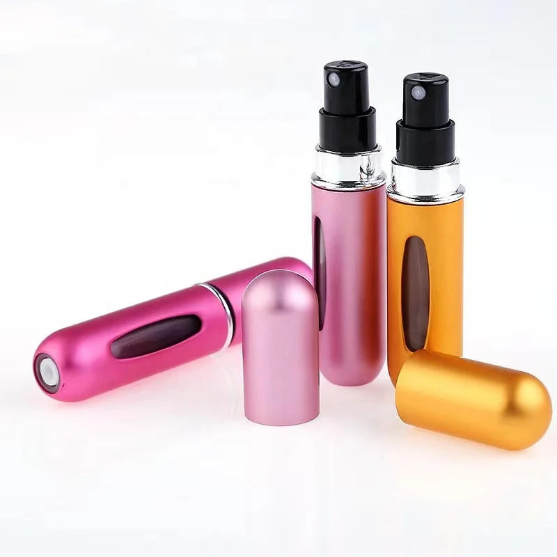 Conveniently Self-Pumped 5ml Mini Glass Perfume Bottle with Aluminum Collar Multi-Color Self-Filled Option
