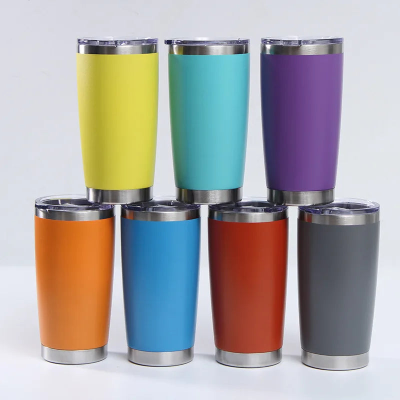 20oz Cooler Tumblers in Bulk Stainless Steel Double Walled Custom Travel Coffee Tumbler Cups Mug Slider Lid Powder Coated