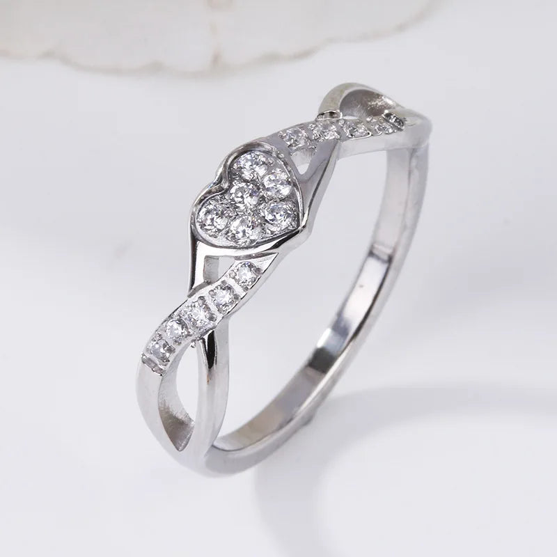 Fashionable Stainless Steel Cross Heart-shaped Ring with Diamonds Set Suitable for Wedding Anniversary Engagement Party Gifts
