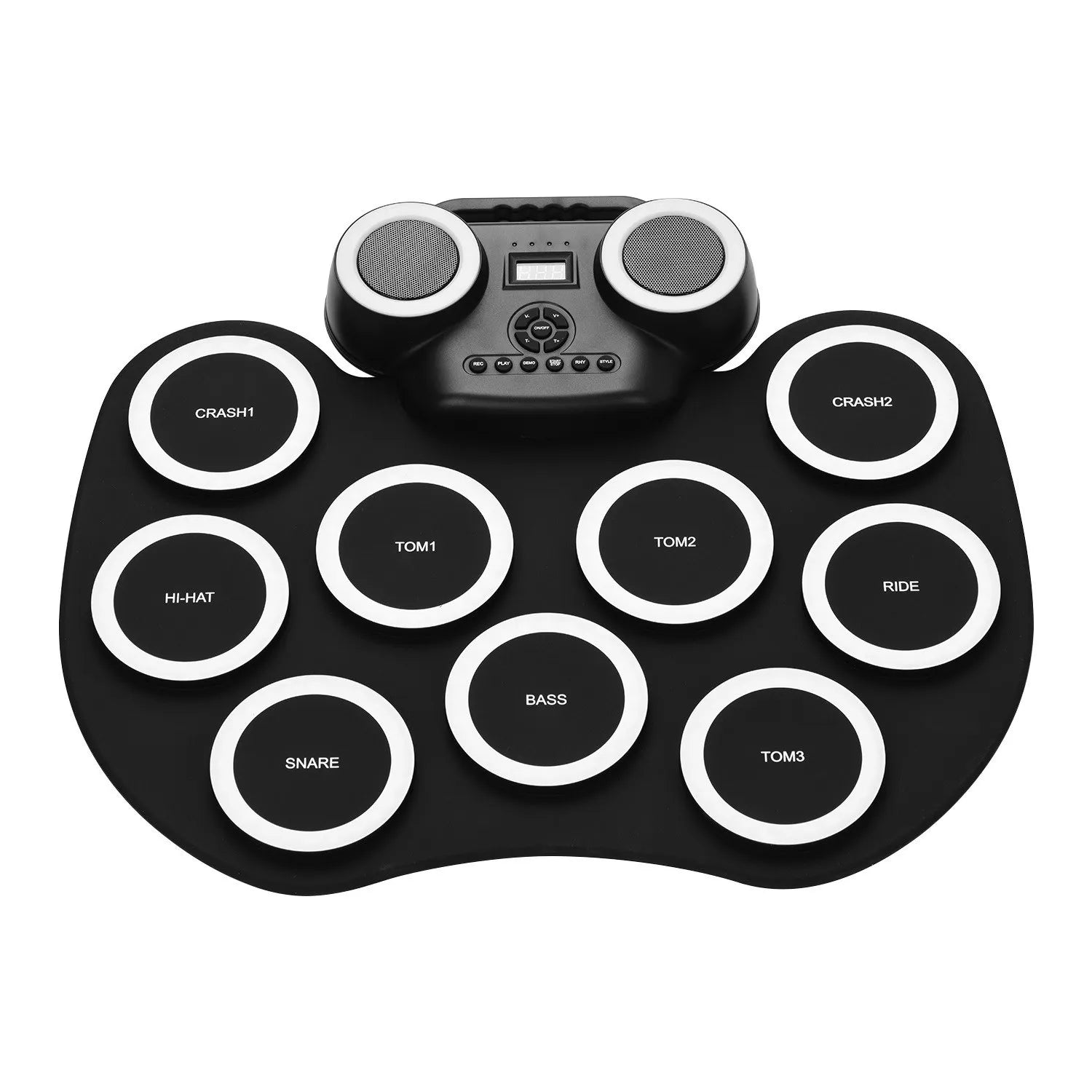 Portable Roll-up Electronic Drum Pad Silicon Digital Drum with Built-in Speakers Foot Pedals Headphone Monitoring