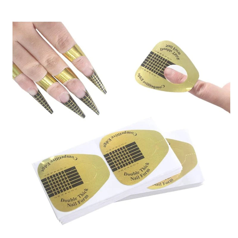500 Pcs DIY Dual-Form Nail System UV Gel Acrylic French Extension with Aluminium Guide Stickers Paper Nail Forms Golden Nail Art