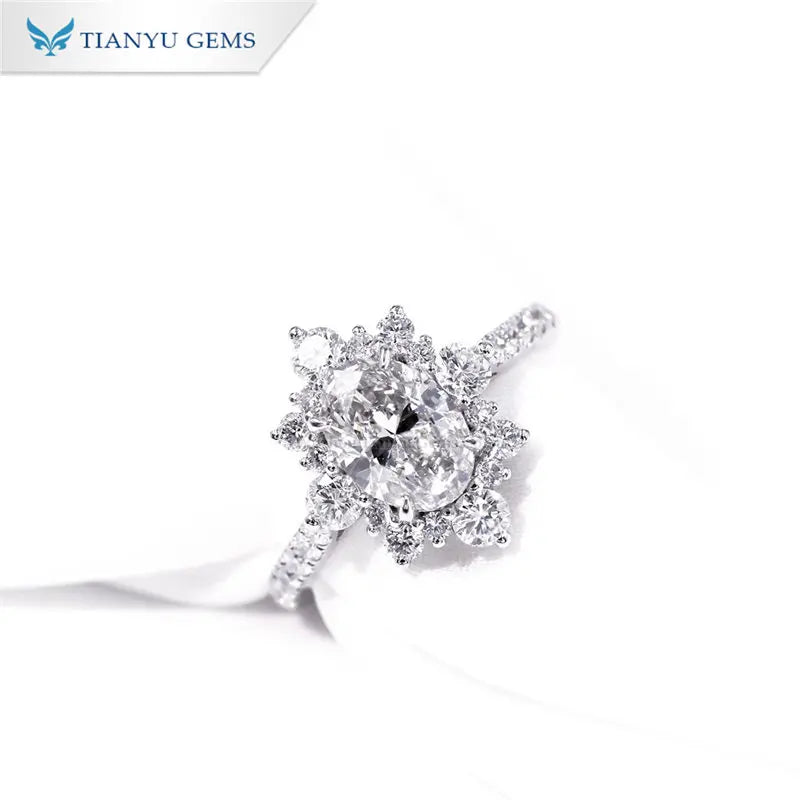 Tianyu Gems Custom 14k 18k Engagement Ring Anillo Oval Cut Lab Grown Real Cvd Diamond Solid White Gold Wedding Rings for Women
