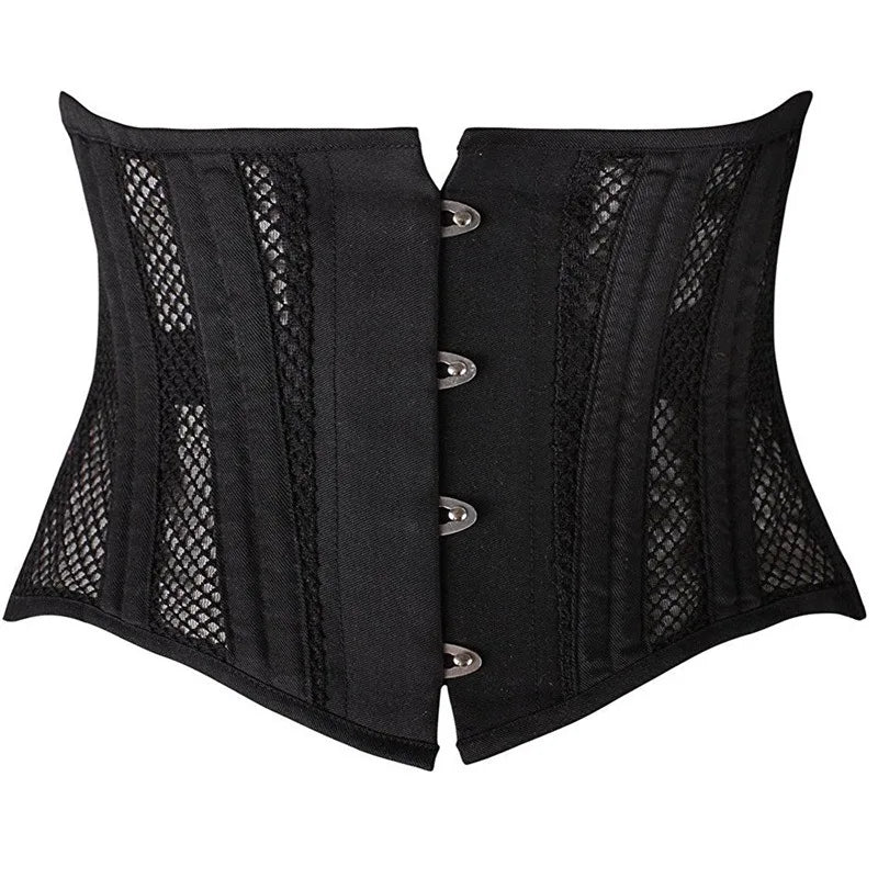 Torso Underbust Corset Gothic Bustier Body Shaper Steel Boned Breathable Mesh Lace-up Waist Trainer Seamless Girdle Woven