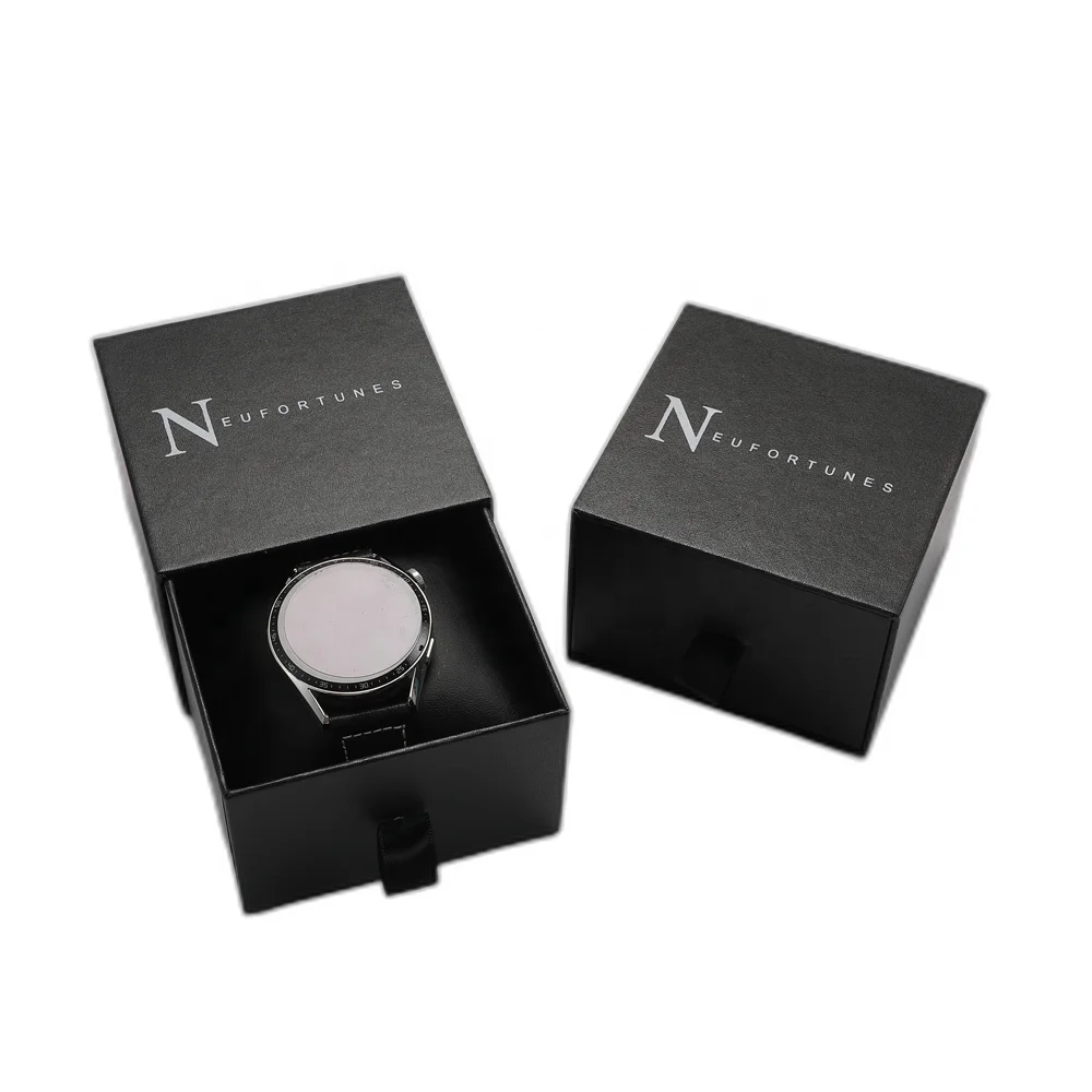 Wholesale Customizable Logo Black Drawstring Cardboard Paper Watch Box Men's Slide Storage Case with Logo