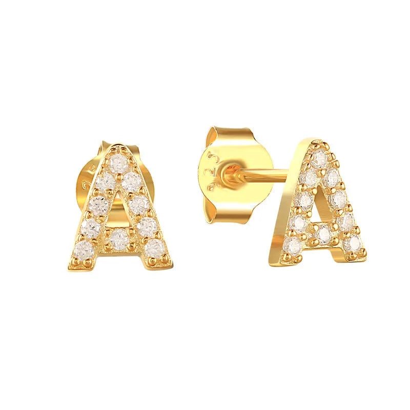 925 Sterling Silver CZ Pave English Letters Stud Earrings Europe and American Hot Sell Silver Jewelry