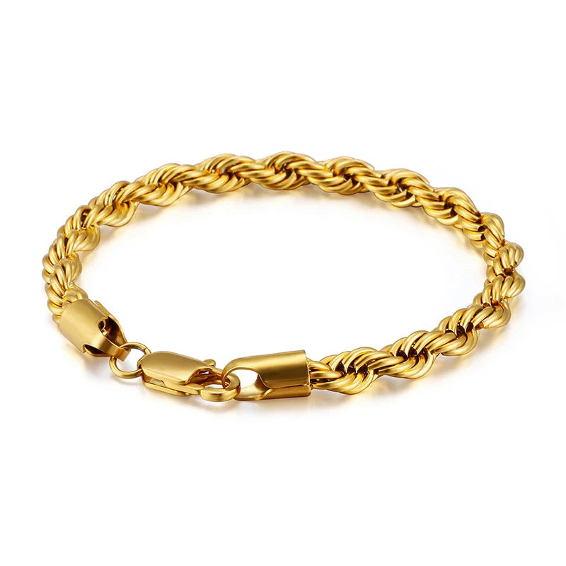 18K Gold Plated Stainless Steel Twisted Rope Chain Bracelet Tarnish Free for Gifts Weddings Anniversaries or Parties