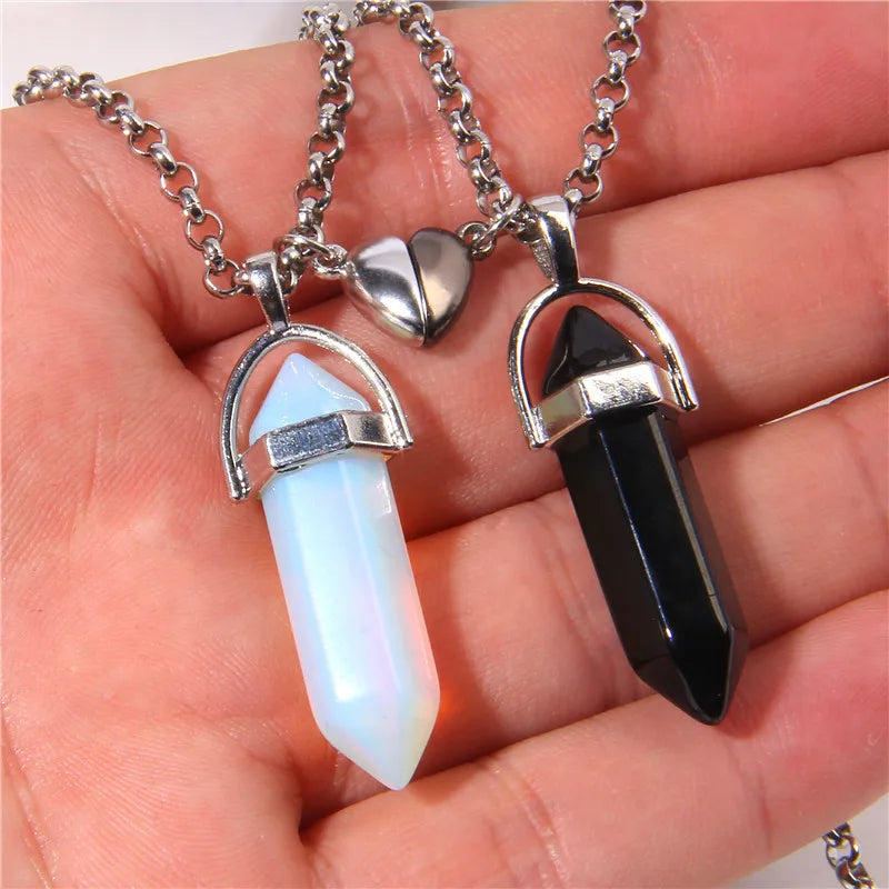 2Pcs/set Magnetic Couple Necklaces for Lovers Heart Distance Natural Stone Pendulum Pendant Necklace Friendship Valentine's Day
