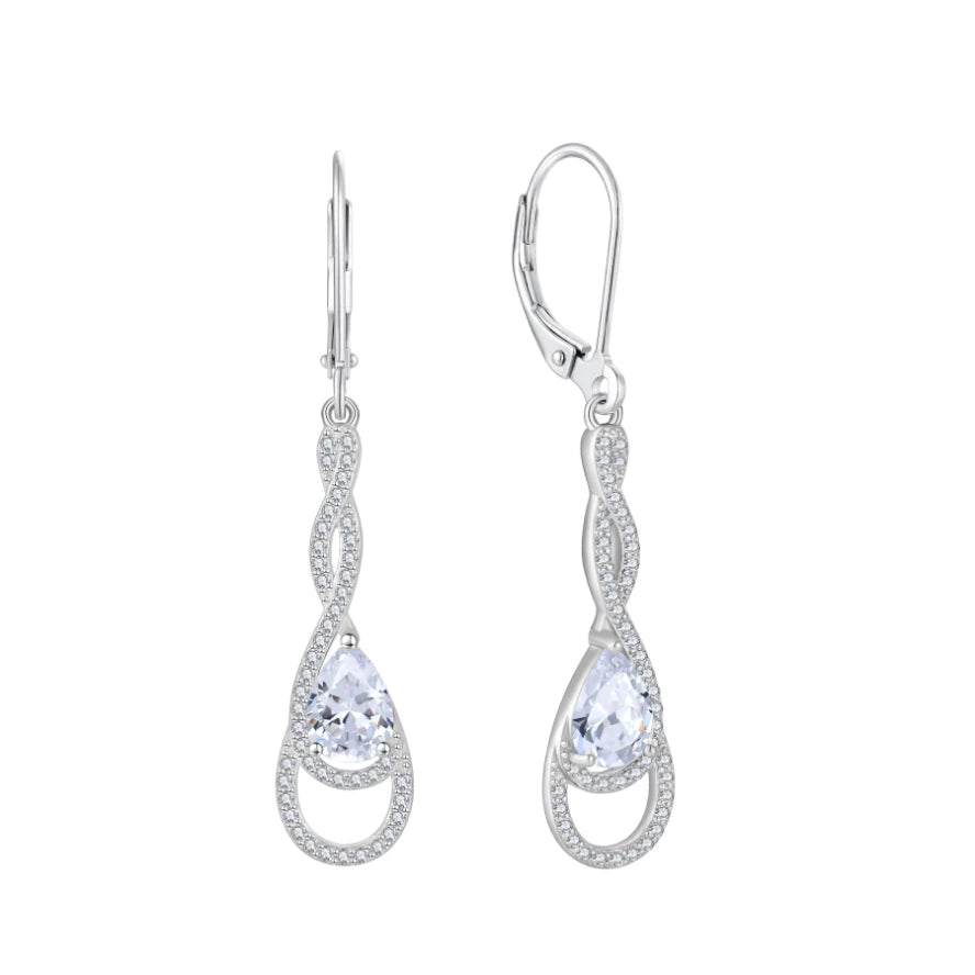 925 Sterling Silver Birthstone Dangle Earrings for Women - Pear-Shaped Cubic Zirconia Gemstones Leverback Clasp Earrings Jewelry