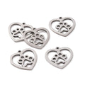 Pandahall 5 Pcs Heart With Dog Paw Prints 201 Stainless Steel Pendants