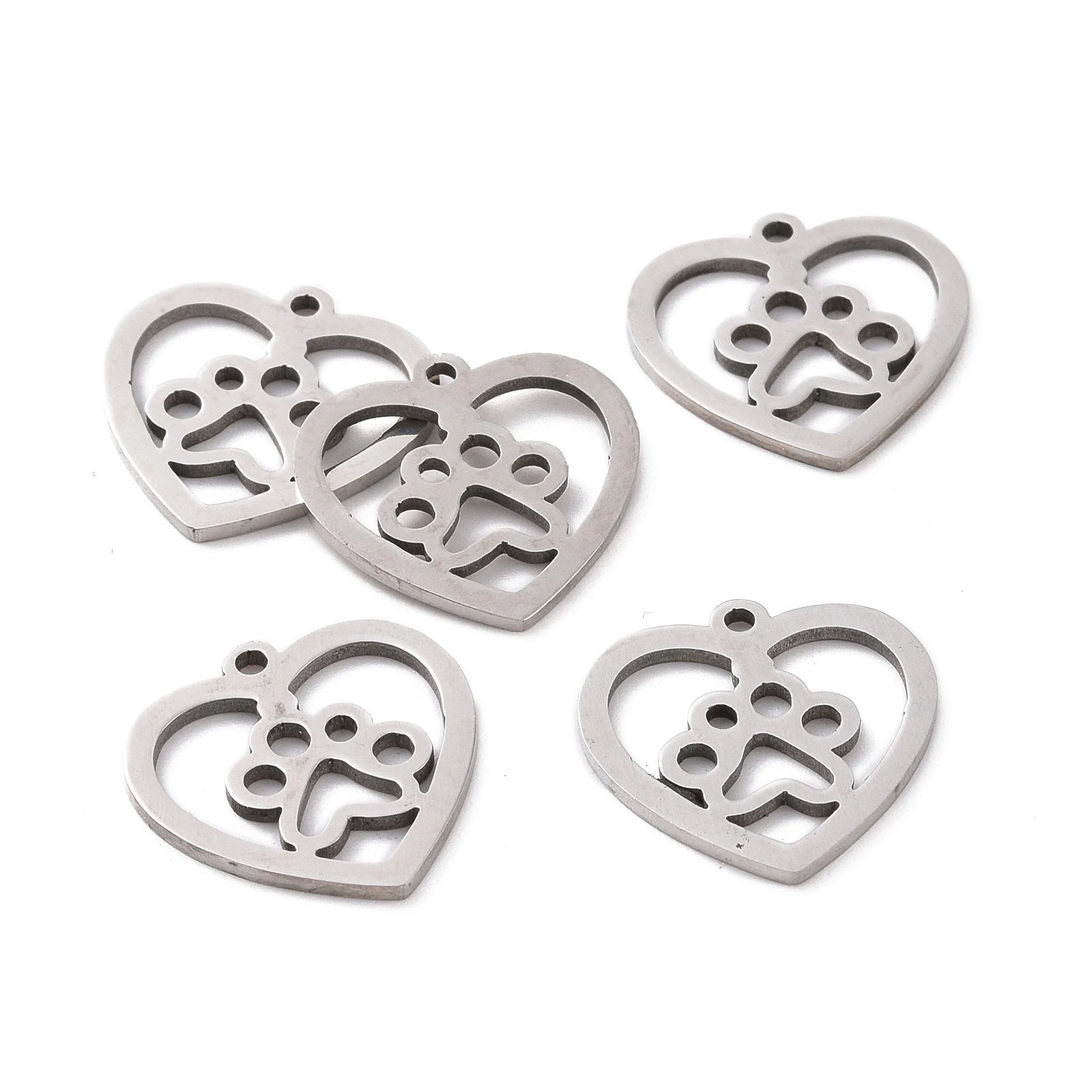 Pandahall 5 Pcs Heart With Dog Paw Prints 201 Stainless Steel Pendants