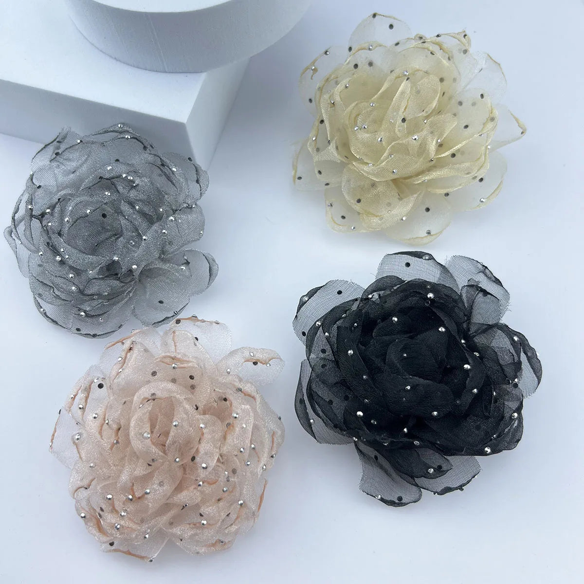 Hot Sales Mesh Set with Diamond Multi-layer 9cm Flower Brooch Pins Handmade Flower Brooch