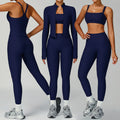YIYI Sports Bra Gym Fitness 4Pcs Set Tummy Control Waist Leggings Sets Women Wear Ribbed Fabrics Fitness Gym Clothing Yoga Suit