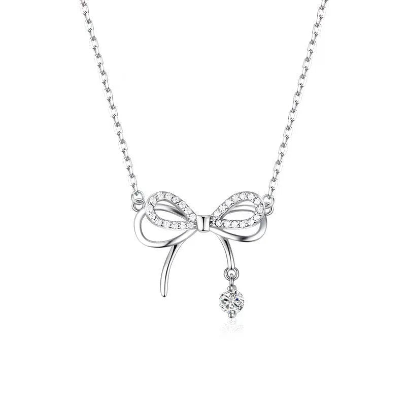 Bow Zircon Heart Gift Alloy Bowknot Necklace Gift for Girl Cute Lovely Neck Jewelry Wholesale