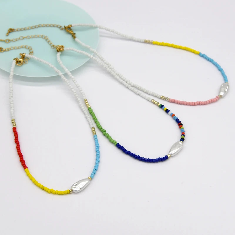 2pcs Custom Boho Pendant Necklace Beaded Choker Set Trendy Glass Seed Beads Fashionable Wedding Gift for Women for Parties