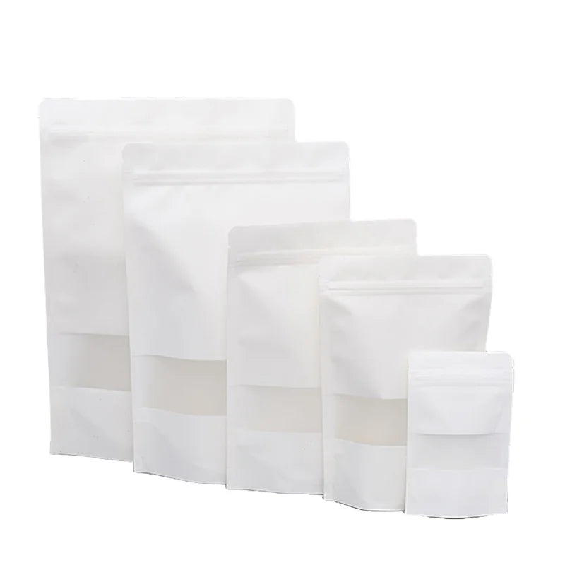 Biodegradable Ziplock Kraft Paper Bags Brown White Standing up Pouches for Food Powder Tea Coffee Sugar Packaging with Zipper