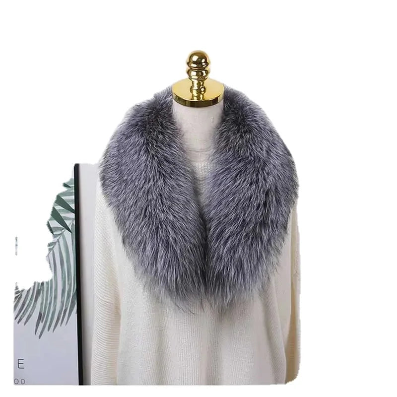MWFur Winter Season Fox Hair Scarf Collar for Winter Fashion Jacket Street Fashion Detachable Fox Fur Collar Scarf for Women