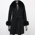 OFTBUY 2024 Double Breasted Wool Cashmere Coat Real Fox Fur Suit Collar Long Overcoat Double Sided Belted Double Sided Closure