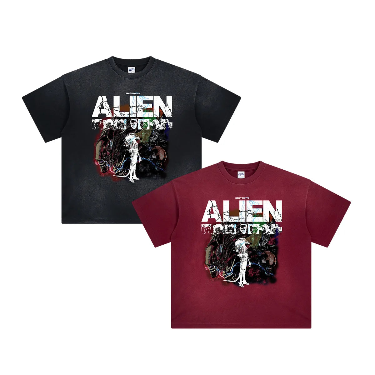Resident alien Spring 2025 Summer Men's Loose Vintage T-Shirt High Street New Old Printed  Pure Cotton Knitted Fabric