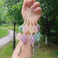 Handmade Natural Rough Stone Amethyst Rose Quartz Crystal Sun Catcher Car Accessories Interior Star and Moon Woven Car Pendant